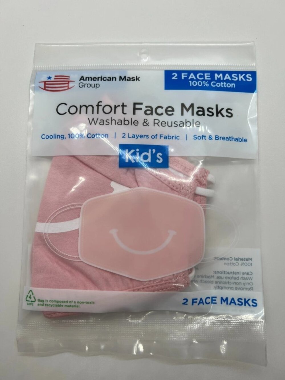 Reusable Washable Kids Pink Smiley Masks 3 Sets Adjustable New - Picture 2 of 4